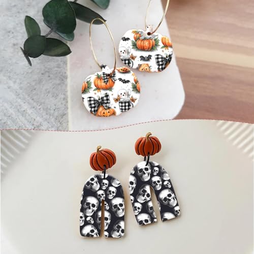 8 Pcs Halloween Transfer Paper for Polymer Clay, Skull Pumpkin Ghost Moon Spiders Pattern Water Transfer Sheet for Polymer Clay, Water Soluble Transfer Sheet for Earrings Jewelry Making 5.8X3.9 in - color: 8 PCS Halloween