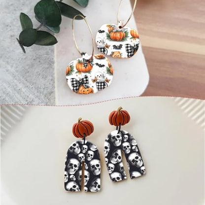 8 Pcs Halloween Transfer Paper for Polymer Clay, Skull Pumpkin Ghost Moon Spiders Pattern Water Transfer Sheet for Polymer Clay, Water Soluble Transfer Sheet for Earrings Jewelry Making 5.8X3.9 in - color: 8 PCS Halloween
