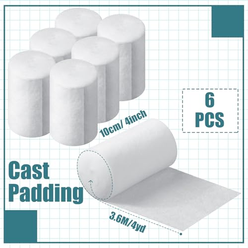 Nuanchu 6 Rolls Soft Cast Padding for Plaster Cloth Bandage,4 Inch X 12 Ft | Cotton Undercast Layer for Body Casts and Masks, Individually Wrapped, Pairs with Gauze Wrap in Art and Halloween Crafts - size: 4 Inch x 12 ft