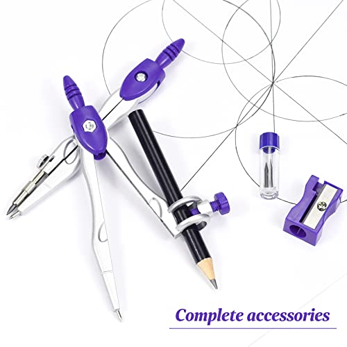 Vobou Math Geometry Sets 10 Pcs, Student Supplies Kit, Compass Set (Purple - color: Purple