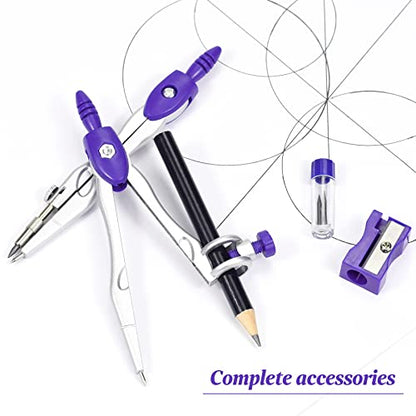 Vobou Math Geometry Sets 10 Pcs, Student Supplies Kit, Compass Set (Purple - color: Purple