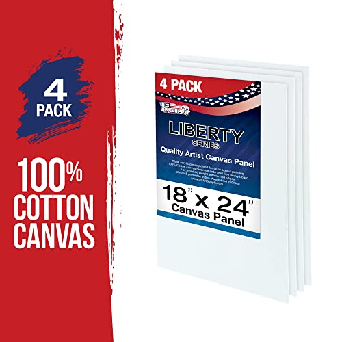 U.S. Art Supply 18 X 24 Inch Art Canvas Board Panels 4 Pack - 8 Ounce Heavyweight Cotton Acid Free Canvases for Painting Acrylics and Watercolor (1 Case of 4 Single Canvas Painting Panels) - size: 18" x 24"