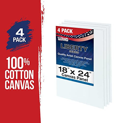 U.S. Art Supply 18 X 24 Inch Art Canvas Board Panels 4 Pack - 8 Ounce Heavyweight Cotton Acid Free Canvases for Painting Acrylics and Watercolor (1 Case of 4 Single Canvas Painting Panels) - size: 18" x 24"