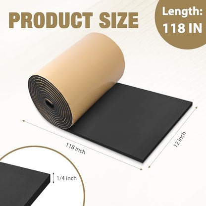 LSGCQ Sponge Neoprene Foam Padding Self Adhesive Foam Sheets, Black | Closed Cell Foam Sheet Neoprene Rubber Pad for DIY Gaskets Shock Pads Liner Crafts, 12" Wide x 1/4" Thick x 118" Long - color: Black, size: 12" Wide x 1/4" Thick x 118" Long