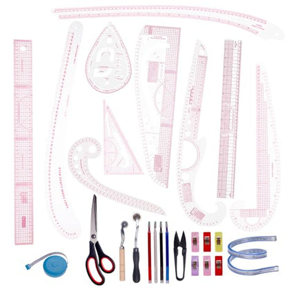 Acrylic Sewing Ruler Set，French Curve Pattern Rulers Kit for Tailors Designers Precision Pattern Making Guides Quilting and DIY Supplies (Ruler Set 4-15Pcs) - color: Pink Ruler Set 4-15Pcs