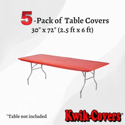 6' Rectangle Plastic Table Covers 30" x 72", Bundle of 5 (Red) - color: Red