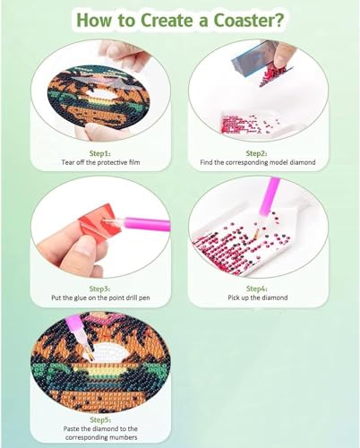 Clendo 8Pcs Diamond Painting Coasters Kits, DIY Landscape Diamond Art Coaster Kits with Holder, Small Diamond Painting Kits for Adults & Kids Art Craft Supplies - color: Bdz8p-85-001