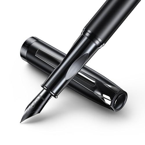 samurai Fountain Pen Set,Hand Polished Medium Nib,Calligraphy Nib(Bent Nib),Includes 8 Ink Cartridges,Ink Refill Converter*2 And Gift Box,Best Pen Gift Set for Men & Women（Black ） - color: Black