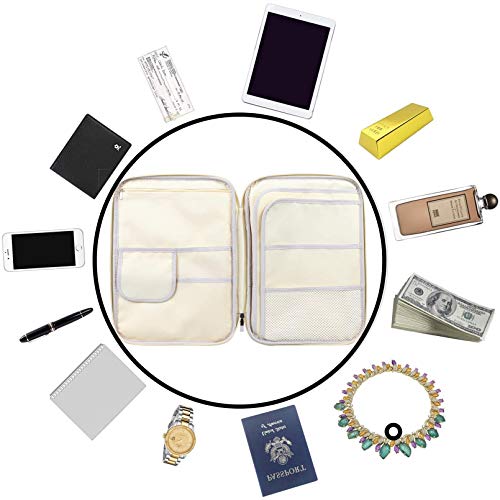 JAKAGO A4 Travel Portfolio Multifunctional Document Organizer Zippered Case for Office Supplies (Mulberry White) - color: Mulberry White
