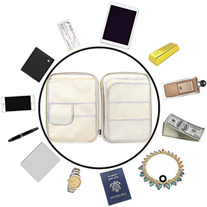 JAKAGO A4 Travel Portfolio Multifunctional Document Organizer Zippered Case for Office Supplies (Mulberry White) - color: Mulberry White