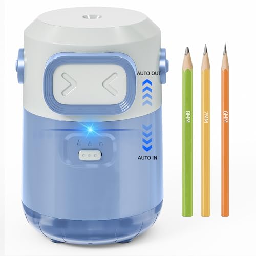 Electric Pencil Sharpener for Classroom Home, Automatic Colored Pencil Sharpener for Kids, Auto Stop for 6-8mm No.2/Colored Pencils, Cute Pencil Sharpener Battery Powered, School Supplies - color: Blue