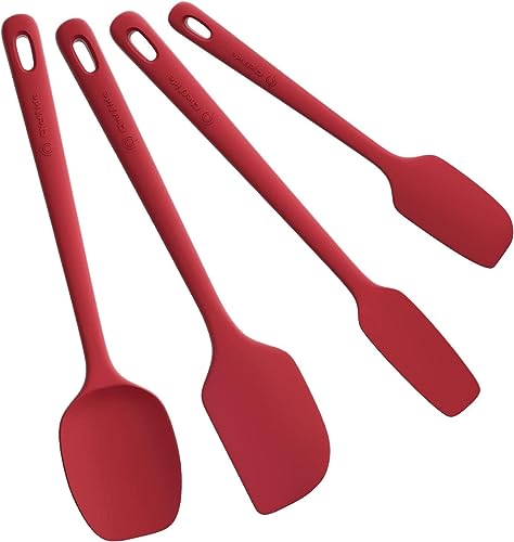 ChefAide 4 Pieces Silicone Spatula Set, Food Grade Rubber Spatula, Upgrade Strong Handle with Ergonomic Grip, Heat Resistant for Nonstick Cookware, Cooking - color: Red, size: 4 pieces