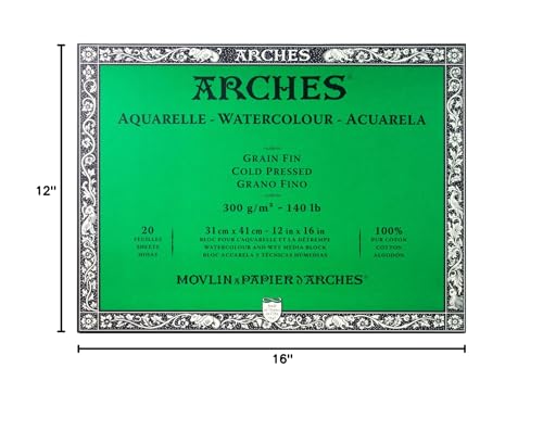 Arches Watercolor Paper Block, Cold Press, 12" x 16", 140 pound - size: 12"x16", style: Cold Press