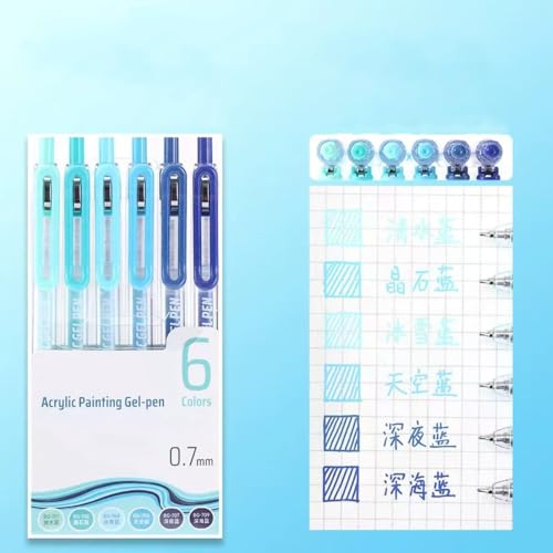 6 Colors 0.7mm Fine Pointed Acrylic Gel Pen Set,Sea Salt Blue | Fit for Drawing Creation, Daily Painting, Coloring, Card Making, Journaling - color: Clear