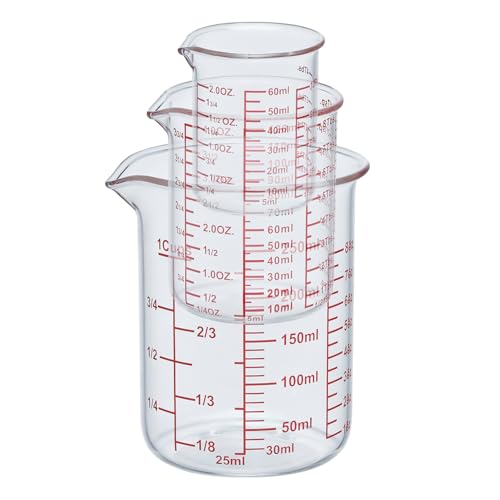 Ackers BORO3.3 Glass Measuring Cups with Spouts, 3-Piece Set, 60/120/250 ml - size: 60ml/120ml/250ml Measuring Cup Set