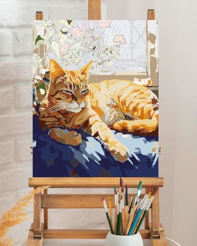TOCARE Cat Paint by Numbers Kit for Adults, Orange Cat Paint by Number Canvas,Adults' Paint-by-Number Kits for Kitty Lovers 16x20inch (Without Framed) - color: TC-OPC-147