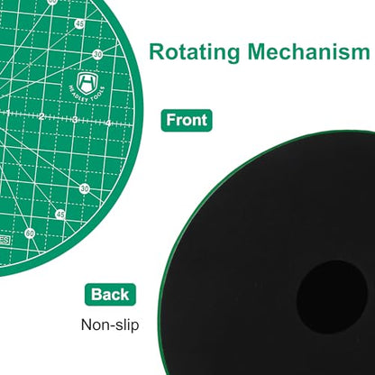 10"x10" Round Rotating Cutting Mat, Self Healing Mat with 360-Degree Rotation & Anti-Slip Base, Sewing Board Cutting Mat Perfect for Fabric Quilting Leather Hobby Project, Green - color: Green, size: 10"L x 10"W