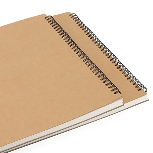 SENJEOK 2 PCS A3 Spiral Bound Drawing Pad, 11.7 x 16.5 Inch Brown Cover Sketchbook, A3 Landscape Sketch Pad for Painting, Doodling, 30 Sheets 60 Pages (Pack of 2) - size: A3 (Pack of 2)