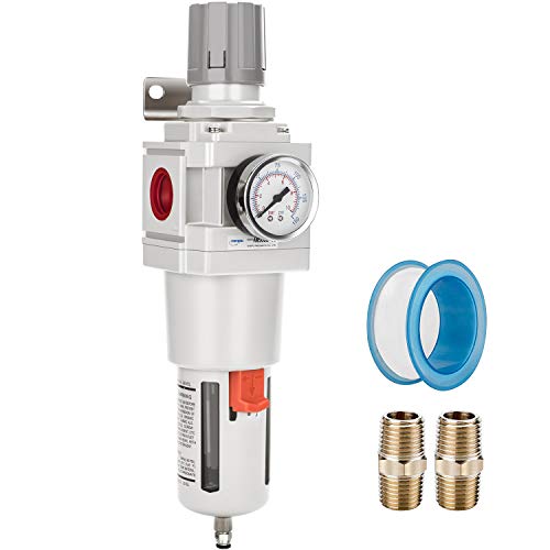 1" NPT Air Compressor Filter & Pressure Regulator Combo w/Gauge | 5-micron brass element water/oil separator, poly bowl, semi-auto drain, 176 SCFM, 0-150 psi gauge—for air tools & compressors - size: 1" NPT, style: Semi-Auto Drain