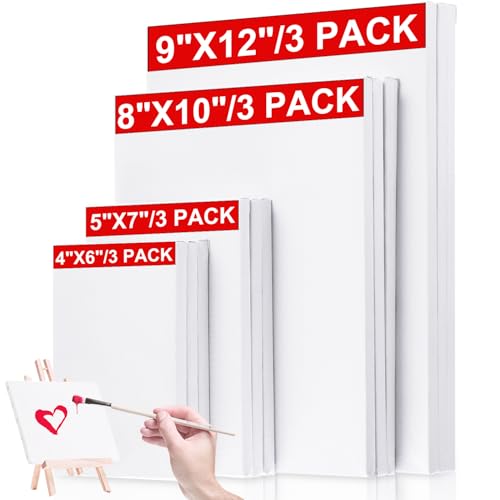 Hestya 12 Pcs Small Canvas Painting 4 x 6/5 x 7/8 x 10/9 x 12 Inch | Mini Stretched Blank Canvas with 3/4 Inch Profile, Square White Primed for Kids Art Projects, Acrylic and Oil Compatible - size: 4 x 6 Inches/ 5 x 7 Inches/ 8 x 10 Inches/ 9 x 12