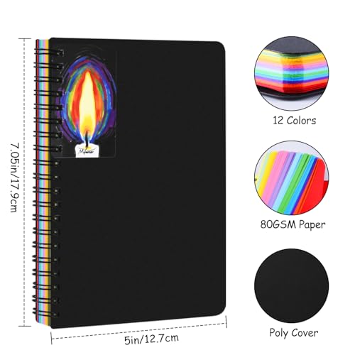 5x7 12 Colors Paper Mixed Media Sketchbook,Spiral Notebook Junk Journal - color: 12Colors Paper-SideSpiral