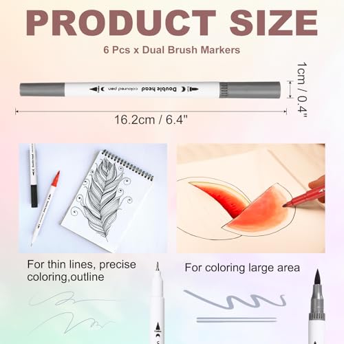 PATIKIL 6Pack Dual Brush Markers, Gray Watercolor Fine and Brush Tips Pens Colored Marker Calligraphy Coloring Art Supplies Set for Coloring Book Illustration Sketching Journaling - color: Gray
