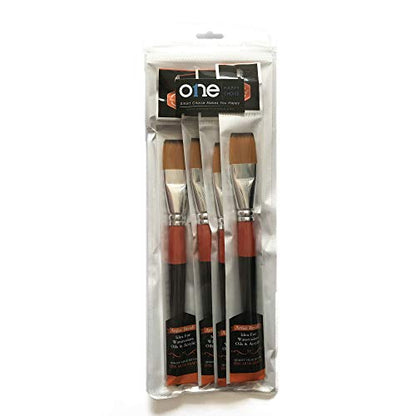 One Inch Flat Bright Paint Brush Set of 4, Premium Taklon Synthetic Hair - size: 1 Inch Flat (4 PCS)