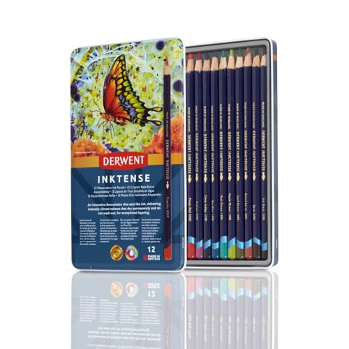 Derwent Drawing Pencils, Inktense, 4mm Core, Metal Tin, Watercolor, 12 Coun - size: 12 Count (Pack of 1)