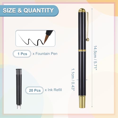 PATIKIL Calligraphy Brush Pens Refillable Brush Pen Set Chinese Hand Black | Writing Marker Kits, with Fountain Ink Metal Clip, for Lettering Journaling Art Drawing - color: Black