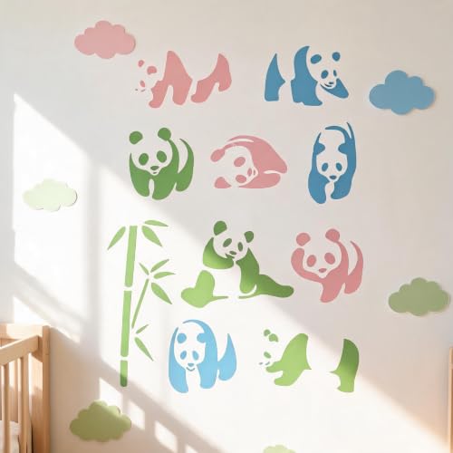 TIAMECH A4 Reusable Cute Panda Stencil for Painting | Bamboo Animal Layering Template, DIY Wall Art, Wood Furniture, Scrapbook & Crafts (8.3x11.7inch) - style: Cute Panda Bamboo