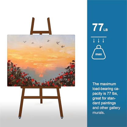 A-Frame Wooden Display Easel, Lyre Beechwood Studio Easel Stand, Brown | Adjustable Holding Canvas Up to 90", Inclinable Artist Floor Painting Easel for Artwork Painting - color: Brown