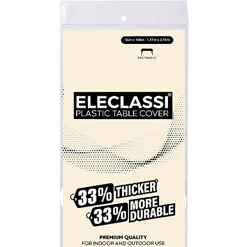 Eleclassi Ivory 6 Pack Premium Disposable Plastic Tablecloth 54 x 108 in - Plastic Table Cloth Disposable Tablecloth for Rectangle Table Up to 8 Feet - color: Ivory