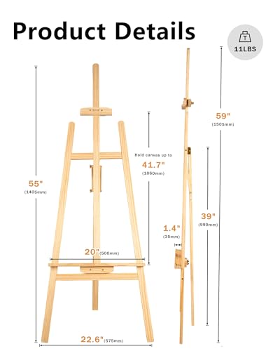 DJAR Wooden A-Frame Art Easel Stand for Painting, Signs & Posters | Holds Canvas up to 41.7", 0-20°Angle Adjustment, Drawing & Art Display, Folding Design, Ideal for Students, Adults, Beginners