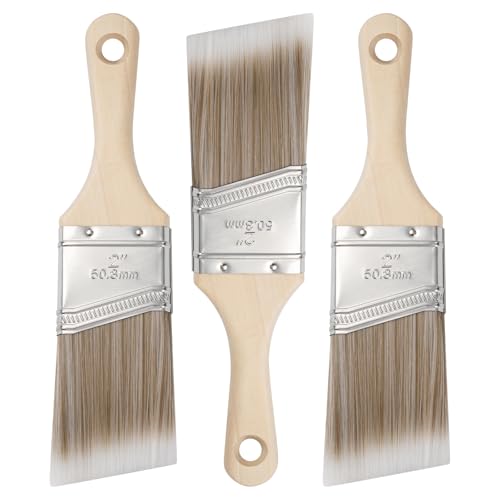 Mister Rui 3-Pack 2 Inch Angled Paint Brushes, Sash Brushes for Trim & Wall | Synthetic Edging Paint Brush Short Handle, Smooth Finish for Professional & DIY Use Cabinets & Furniture, Oil & Latex Paint - size: 3PCS, 2" Short