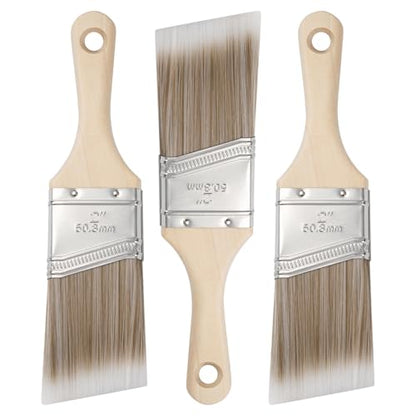 Mister Rui 3-Pack 2 Inch Angled Paint Brushes, Sash Brushes for Trim & Wall | Synthetic Edging Paint Brush Short Handle, Smooth Finish for Professional & DIY Use Cabinets & Furniture, Oil & Latex Paint - size: 3PCS, 2" Short
