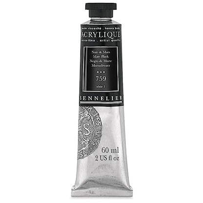 Sennelier Extra-Fine Artists' Acrylic, 60ml, Mars Black S1, 2.02 Fl Oz (Pack of 1) - color: Mars Black S1, size: 2 Fl Oz (Pack of 1)