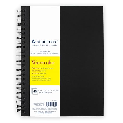 Strathmore 300 Series Watercolor Paper Art Book, Black Hardcover & Side Wire Binding, 20 Sheets, White, 8.5x11 inch, 1 Count - size: 8.5x11 inch, style: Watercolor