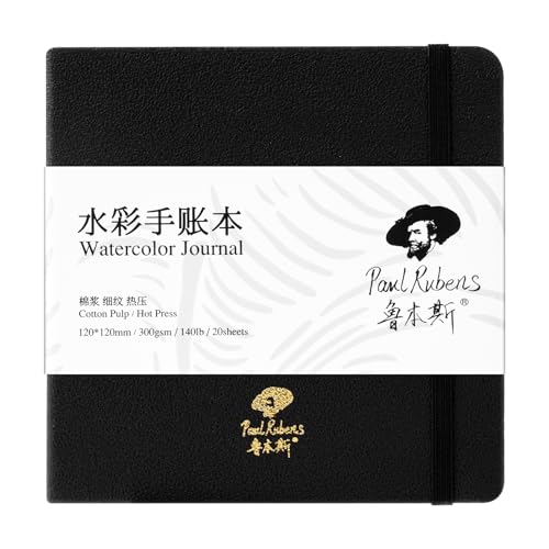 Paul Rubens Square Watercolor Journal, 100% Cotton Acid-Free Hot Press Watercolor Sketchbook 4.72 * 4.72 Inches, 140lb/300gsm,20 Sheets for Watercolors, Gouache, Acrylics - size: 1 Pack*4.7*4.7 inches