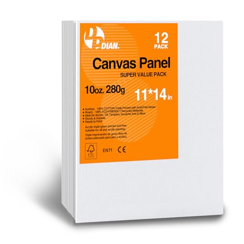 Canvas Boards for Painting 11x14 Inch, 12-Pack Bulk Canvas Value Pack - Art Supplies Blank Paint Canvas Panels for Acrylic, Oil, Watercolor, Tempera, Gouache - size: 11"x14"