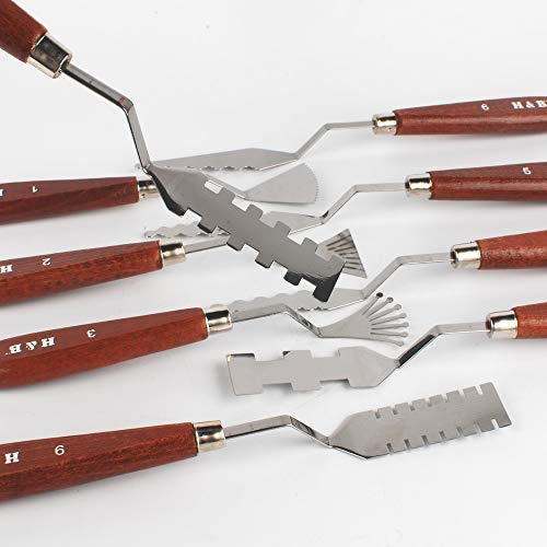 NWFashion Wood Handle Palette Knives 9 Piece Create Texture Spatulas for FX Special Effects (Steel Knife 9pcs)