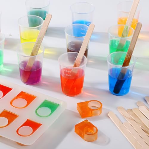 Resin Mixing Cups and Sticks, 110 Packs Epoxy Measuring Cups Kit - 60PCS 100ml Disposable Graduated Cups, 50PCS Wooden Stir Sticks for Mixing Paint, Stain, Epoxy, Resin - color: Clear cups+wooden stick, size: 50ml