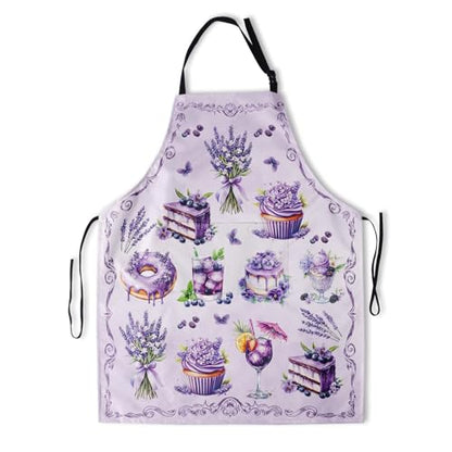 Funny Apron Polyester Grooming Aprons with Pocket for Cooking Kitchen Grilling Adults - color: Sweet Cake Purple