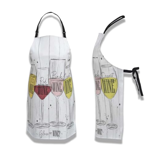 Cooking Apron for Men Wine Fun Aprons for Women for Kitchen Restaurant BBQ Painting Crafting Gardening 27” (W) x 31” (H), Waterproof Apron - color: Wine