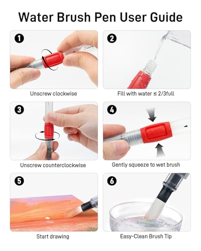 JusArt Water Brush Pens 6-Pack Leak-Proof Refillable Watercolor Pens - color: 6 Pcs Red