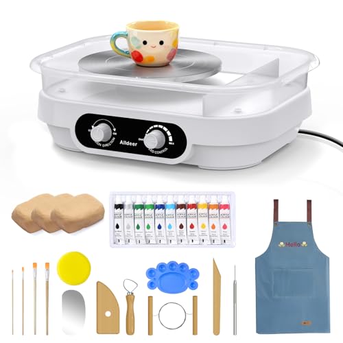 Alldeer Pottery Wheel for Adults, Beginners, Kids, Complete Kit | 7" Turntable, Adjustable Speed, Electric Clay Wheel with Pottery Tools Set, Pottery Making Kit with Removable Splash Tray