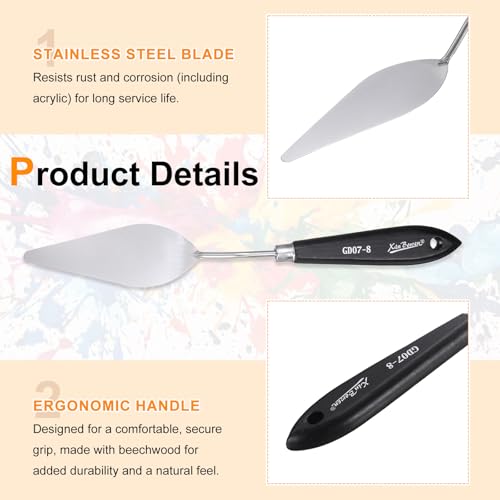 HARFINGTON Palette Knife Painting Tool 9.84" Stainless Steel Pointed Blade Spatula Painting Pallet Knife with Hole Design Beech Wood Handle for Oil Acrylic Canvas, Black/Silver - size: 9.84" x 3.94" x 1.42"