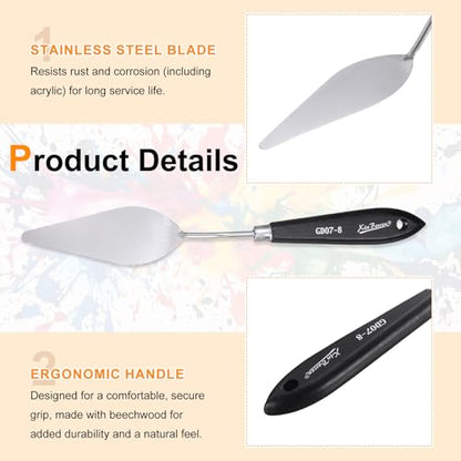 HARFINGTON Palette Knife Painting Tool 9.84" Stainless Steel Pointed Blade Spatula Painting Pallet Knife with Hole Design Beech Wood Handle for Oil Acrylic Canvas, Black/Silver - size: 9.84" x 3.94" x 1.42"