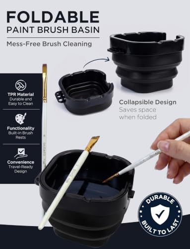 16-Well Airtight Empty Palette Box with Lid & Foldable Water Cup, Black | Compact Travel Design, Refillable Paint Storage Suitable for Guache, Watercolor & Acrylic - color: Black