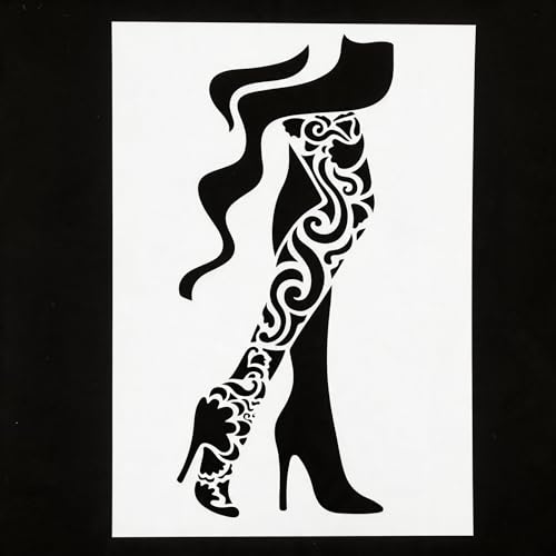 TIAMECH A4 Reusable High Heel Shoes Stencil for Painting | Elegant Lace Pattern Girl Layering Template, DIY Wall Art, Wood Furniture, Scrapbook & Crafts (8.3x11.7inch) - style: High Heel Shoes