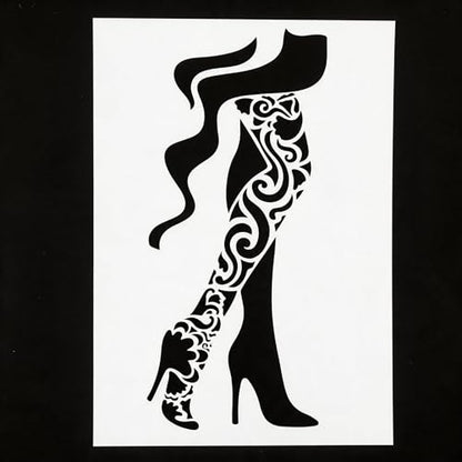 TIAMECH A4 Reusable High Heel Shoes Stencil for Painting | Elegant Lace Pattern Girl Layering Template, DIY Wall Art, Wood Furniture, Scrapbook & Crafts (8.3x11.7inch) - style: High Heel Shoes